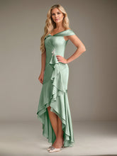 Mermaid Off-the-Shoulder Asymmetrical Satin Mother of the Bride Dress